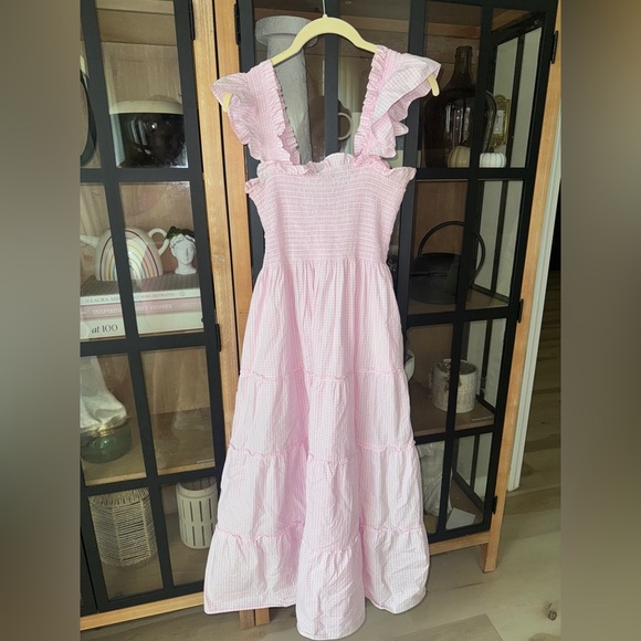 Hill House The Ellie Nap Dress Pink Gingham print ruffle pockets maxi midi - Picture 2 of 8
